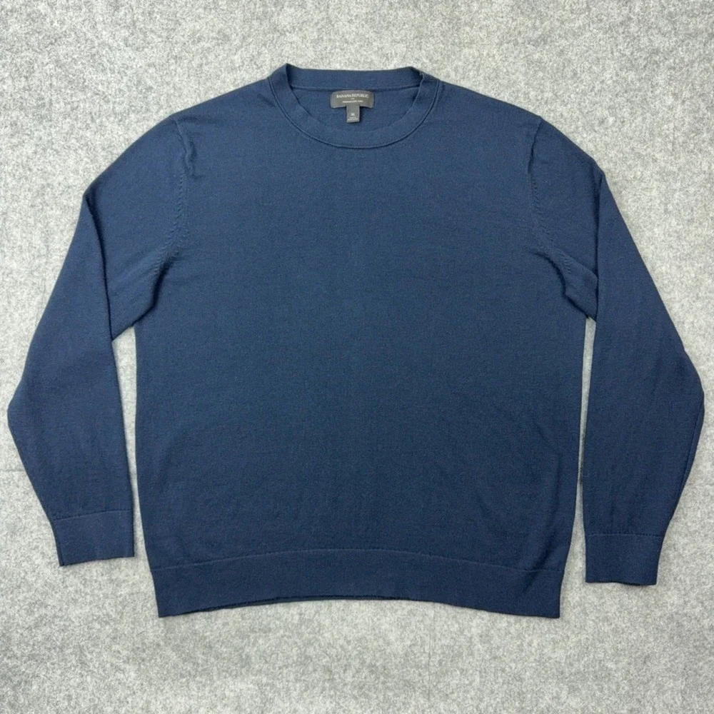 Banana‎ Republic Sweater Mens XL Blue Premium Luxe Yarn Silk Cashmere Crewneck